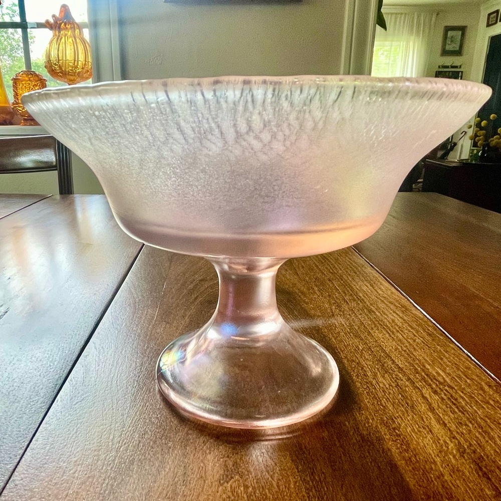 Fenton Vintage 75th Anniversary Velva Rose Pink Iridescent Compote